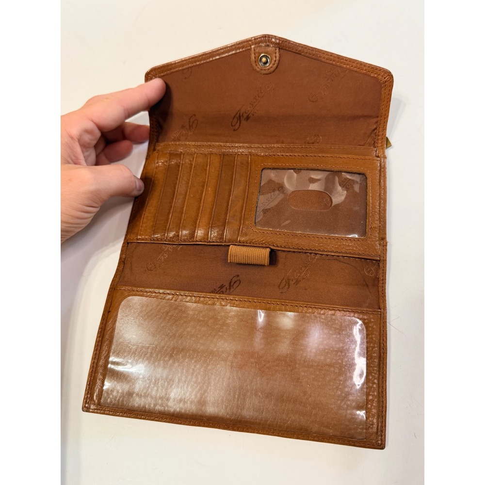 Fossil Brown Leather Tri-Fold Clutch Wallet Envelope Snap Closure Tan Pebbled - Picture 3 of 3